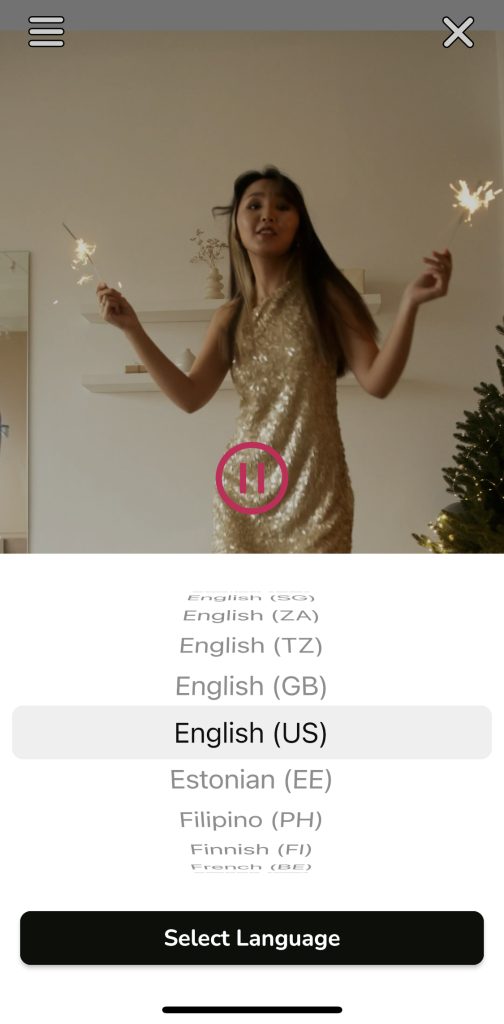 Select languages on the app